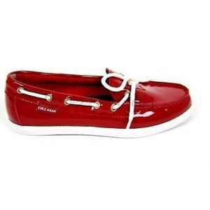 Cole Haan Women's 7.5 Nantucket Slip On Boat Shoes Red Patent Leather Nautical